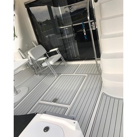 KXKZREN Boat Flooring EVA Foam Decking Sheet Faux Teak Marine Mat Non-Slip Boat Carpet Self-Adhesive Flooring for Jon Boats Motorboat RV Yacht Kayak Swim Platform 16 x 94.5 inch,10.59 sq.ft