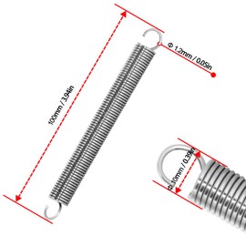 NICAVKIT Pack of 10 Stainless Steel Tension Springs with Hooks, Tension Spring 100 mm Free Length, Outer Diameter 10 mm, Wire Diameter 1.2 mm, Maximum Tensile Force 3.3 kg - 1.2 x 10 x 100 mm
