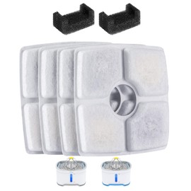 Wonder Creature Cat Fountain Filter for Cubic Cat Water Fountain, 4 Carbon Filters & 2 Pre-Filter Sponges Pack, Elliptical Pet Dispenser Filter