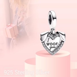 MITSOKU Heart & Dog Double Dangle Charm Pendants Beads for Women Bracelets Necklaces 925 Sterling Silver Charms Jewelry Gift