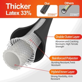 SPECILITE Garden Water Hose 50 ft x 5/8 in Heavy Duty, Flexible and Lightweight, Burst 600 psi, Kink-less Hybrid Rubber Pipe for Backyard, 3/4'' Brass Fittings, Black