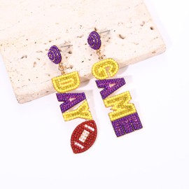 Football Earrings for Women Beaded Game Day Earrings Rhinestone Football Team Drop Dangle Earrings Football Mom Accessories Sports Jewelry Gifts, Zinc, Rhinestone