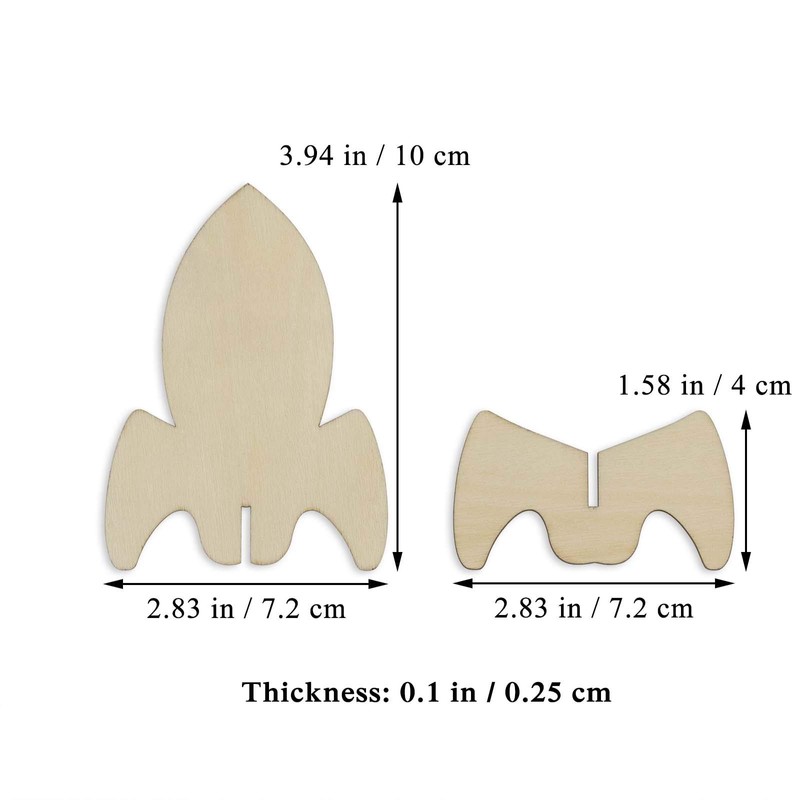 12 Sets Rocket 3D Wood Tabletop Cutouts Unfinished Wooden Stand