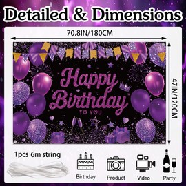 Fupolara Purple Birthday Decoration Banner Backdrop - Large Photography Photo Sign for Birthday Party Supplies (180x120cm)