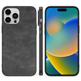 SALAWAT - Funda compatible con 15 Pro Max, funda delgada de piel sintética clásico a prueba de golpes, ligera, de alta calidad, suave, de TPU rígida, carcasa protectora híbrida de 6.7 pulgadas (negro)