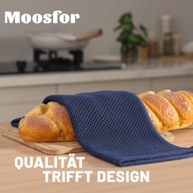 Moosfor Tea Towels, 100% Cotton, Set of 4, 32 x 72 cm, Soft Tea Towels, Kitchen Towels, Absorbent Kitchen Towels, Thick Premium Tea Towel, Dishcloths, Cleaning Cloths, Navy Blue