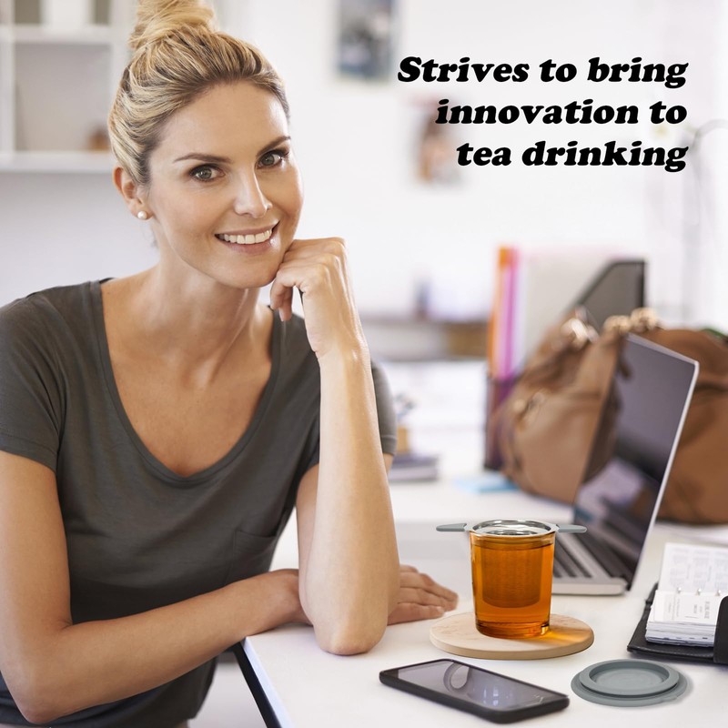 Tea strainer with lid/drip tray, extra fine mesh 304 stainless