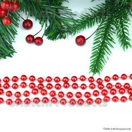 7.2m (24ft) Red Shiny Christmas Bead Chain Metallic Xmas Beaded Garland Artificial Pearls Tinsel For Christmas Tree Hanging Decorations DIY Art & Crafts Jeweller