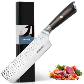 anshee 7 Inch Japanese Nakiri Knife Vegetable Cleaver High Carbon Steel Sharp Japanese Kitchen Cleaver with Ergonomic Handle for Chefs