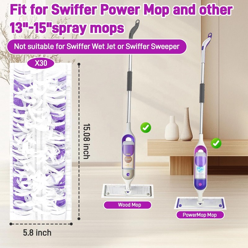 30 Pack Replacement Mop Pads for Swiffer PowerMop, Disposable Moping