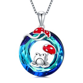 MEIDERBO Mushroom Frog Necklace 925 Sterling Silver Mushroom Crystal Pendant Jewelry Gifts for Women Mushroom Lovers