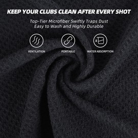 Mile High Life Golf Towel 3 Pack (16" X 16") with Carabiner Clip, Tri-fold Waffle Microfiber Golf Cleaning Towel,Small Golf Ball Towels, Golf Bag Accessories for Men and Women, Golf Gift（Black）