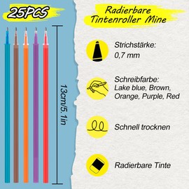 15 Refills, Erasable Pens with Thermo-Sensitive Erasing Ink, Kawaii Various Animal Motifs, Multi-Colour, Temperature Sensitive, 0.7 mm Tip