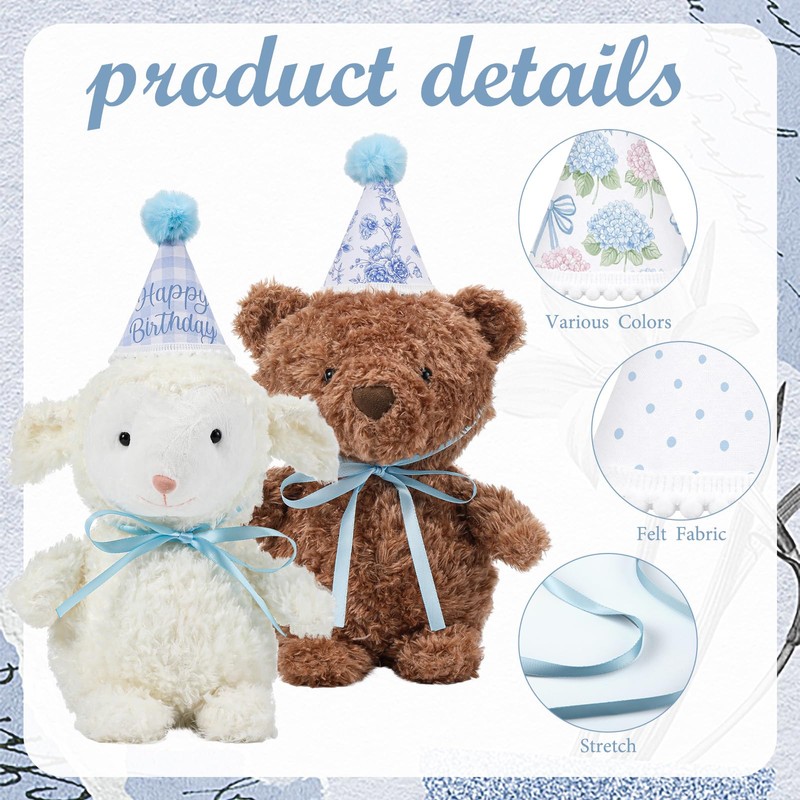 Eaasty 5 Pcs Mini Hydrangea Blue Gingham Stripe Party Hats