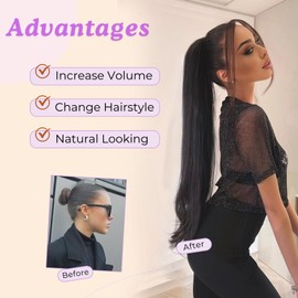 Ponytail Extension,26" Claw Clip in Ponytail Hair Extensions,Long Straight Hair Clip Extensions for Women,Fluffy Natural Looking Synthetic Hairpiece for Daily Use (Natural Black)