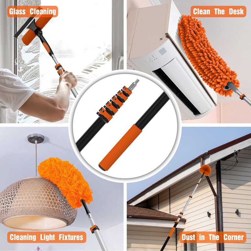 30FT Reach Duster Kit, Window Cleaning with 5-24FT Telescoping Extension