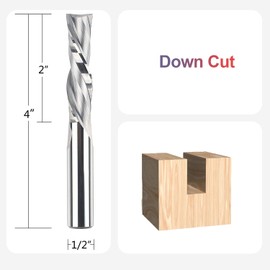 SpeTool Router Bits 1/2 Inch Shank Spiral Router Bit Down Cut CNC Router Bits 2 Inch Cutting Length HRC55 Solid Carbide End Mill Super Extra Long 4 Inch Total Length for Wood Carving Wood Cutter