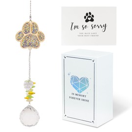 Dog Memorial Gifts - Pet Memorial Suncatcher, Thoughtful Pet Loss Sympathy Gifts, Paw Print Crystal Prisms for Window & Garden Decor, Bereavement Gifts for Dogs and Cats Remembrance (Gold)