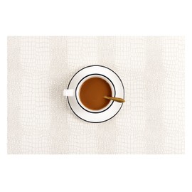 Faux Leather Hardboard Placemats, Set of 6 PU Table Mats, Easy to Clean, Heat & Stain Resistant for Office Conference Table, Dining Home Decor, White