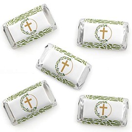 Big Dot of Happiness Elegant Cross - Mini pegatinas de barra de caramelos - pequeños recuerdos de fiesta religiosa - 40 unidades