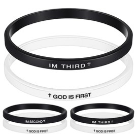 Landical 2 Pcs Rubber Christian Bracelets Silicone God Is First Bracelet Inspirational Bible Verses Silicone Wristbands for Women Men Faith Gifts Religious Gifts(Im Third)