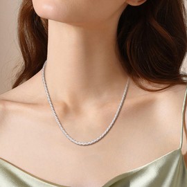 Waitsoul 925 Sterling Silver Sparkling Chain Lobster Clasp 3mm Necklace for Women Silver Chain 22 Inches Gifts for Her