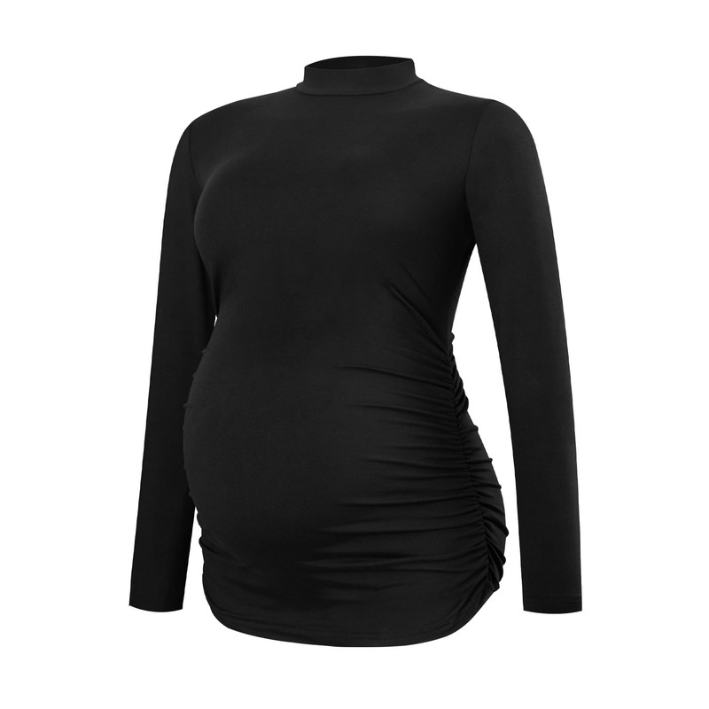 Smallshow Women's Maternity Shirts Crew Neck Long Sleeve Pregnancy Clothes