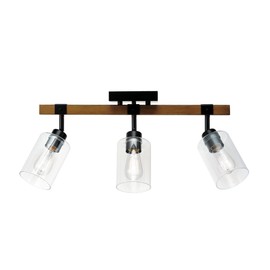 GLOBE Electric 57502 3-Light Track Lighting, Wood Toned, Matte Black Accents, Clear Glass Shades, Pivoting Heads, Modern Farmhouse, Ceiling Light for Kitchen Island and Dining Room Table