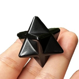 Manekieko Natural Black Obsidian Merkaba Crystal Protection Sacred Meditation Energy Healing Chakra, 1 Inch Hexagonal Star Crystals and Healing Stone