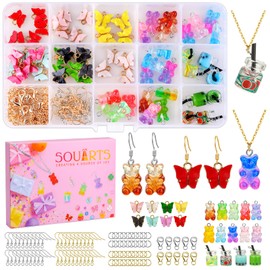 Souarts Charms Butterfly Bear Pendant Set for Earrings Bracelet Necklace Key Chain, Jewellery Making DIY Set with Storage Box