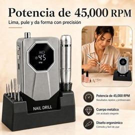 Esmerl para Uñas Eléctrica,Drill para Uñas Profesional 45000 rpm de Velocidad Ajustable con base de soporte,6 Drill Multifunción,Drill para Uñas Profesional de bajo ruido para uso doméstico y salón.