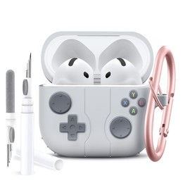 PENGPAI Funda para Airpods 4 generacion Case 2024 Uso Rudo Carcasa Diseño de Juegos con Llavero Soporte de Carga Inalámbrica YXJ (Gris Claro)