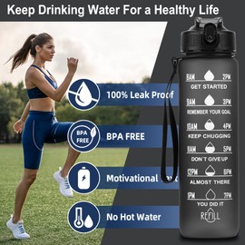 Trinkflasche, Sport Trinkflasche, [BPA-frei Tritan] 1L Auslaufsicher Sport Wasserflasche, Sportflasche für Fahrrad, Camping, Yoga, Gym (1 Flasche) (Schwarz)