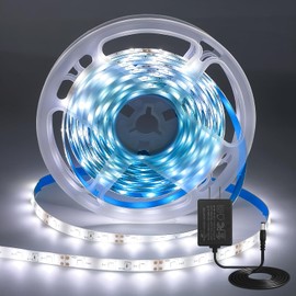 iNextStation White LED Strip Light 6000K, 16ft/5M 2835 SMD 300 LEDs 12V Flexible Cuttable Waterproof LED Tape Light for Bedroom Kitchen Cabinet Wardrobe TV