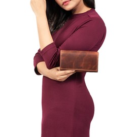 STILORD 'Ellen' Women's Leather Wallet RFID and NFC Protection in Stylish Gift Box Large Wallet Made of Genuine Leather, Salerno - Brown, coin purse