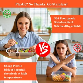 Stainless Steel Dual Compartment Snack Containers - Leakproof Bento Boxes for School Lunch, Travel & Meal Prep (1 pcs 2 Compartment)