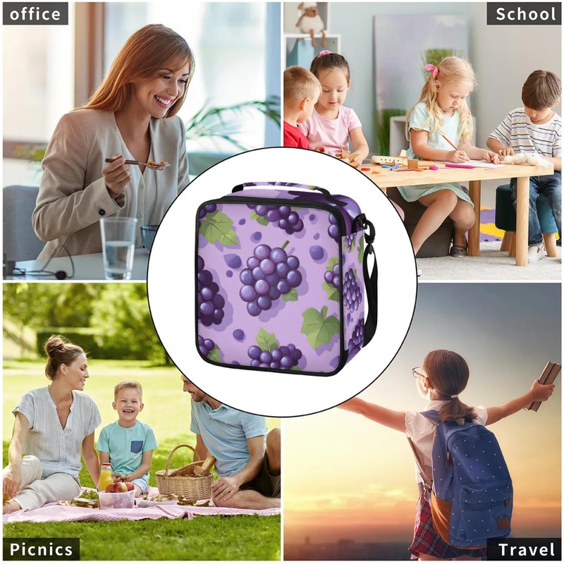 Eizlang Grape Insulated Lunch Bags Reusable Cooler Lunch Box Freezable