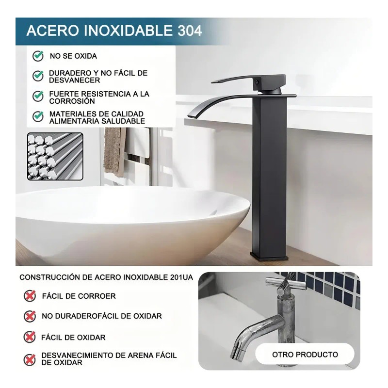 Grifería Banna Negra Monomando Lavabo De Mesada Con Mangueras Incluidas