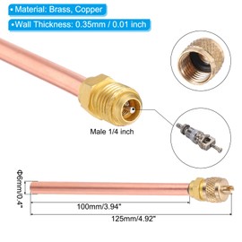 PATIKIL 1/4" SAE x 1/4" OD x 4" Stem x 5" L Service Access Valve, 10 Pack Filling Access Valves + Core & Cap Remover for Air Conditioner Refrigeration