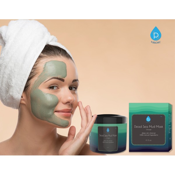 Pursonic Dead Sea Mud Mask For Face, Acne, Oily Skin & Blackheads, 100% Natural For Younger Looking Skin 8oz