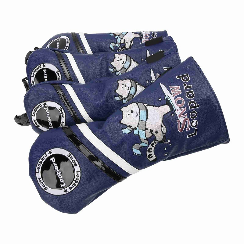 4Pcs 1/3/5/UT Golf Wood Headcovers Cartoon Snow Leopard Pattern PU