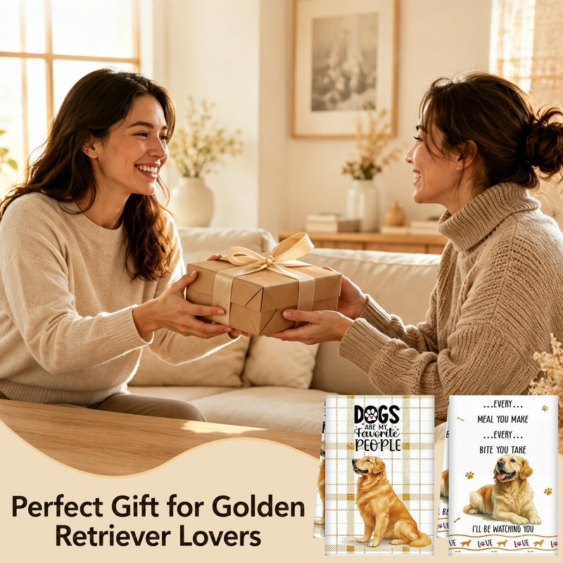Golden Retriever Tea Towel for Dog Lovers, 100% Cotton Kitchen