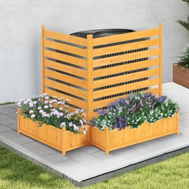 FORTUNO Air Conditioner Fence Outdoor Wood Privacy Screen Fence with Planter Box for Trash Can Pool Equipment Garbage Can Enclosure 36" W x 45" H (2 Panels)