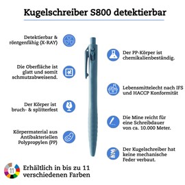 Ballpoint Pen S800 Detectable X-Ray Capable Shatterproof Shatterproof Ergonomic Handle with Clip Retractable Refill - Quantity: 25x / Writing Colour: Black