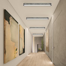 Qcyuui 4FT Kitchen Lighting Fixtures Ceiling Modern Luxury Crystal Ceiling Light Dimmable LED Ceiling Light with Remote Black Long Light Fixture for Kitchen Bedroom Laundry Closet Office,35W