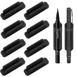 Bonsicoky 10 Pack Self-Adhesive Pen Holder Clips - Silicone Desk Pencil Holder - Clipboard Attachment Desk Organizers for School Classroom Office - Black