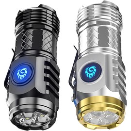 Liameph 2 Pcs Three-Eyed Monster Mini Flashlight,Three-Eyed Monster Mini Flash Super Power Flashlight, Mini Compact Flashlight, LED Multifunctional Waterproof Mini Flashlight (Black+Silver)