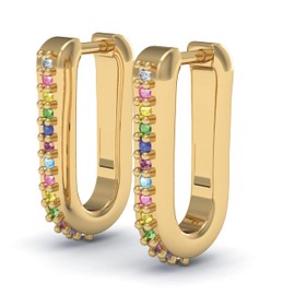 Silver Smile – Yellow Gold Plated Hoop Earrings Over Sterling Silver | Cubic Zirconia Hoop Earrings for Women | CZ Rainbow Stone Hoop Earrings with Click Clasp Closures