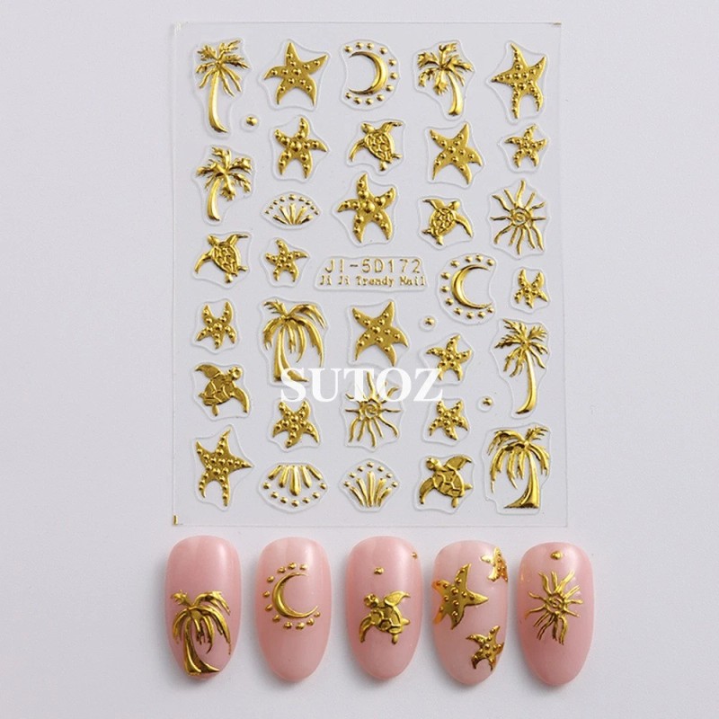 Unbranded Gold Ocean Starfish Turtle Sun Palm Tree 5D Nail