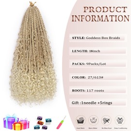 Flagship Goddess Box Braids Crochet Hair 18 Inch 9 Packs Boho Crochet Braids with Curly Ends,Bohomian Pre looped Box Braids Crochet Hair for Black Women-27/613